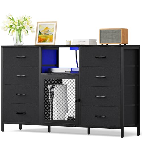 Black 8 Drawer Dresser with LED Lights and Power Outlets C73292