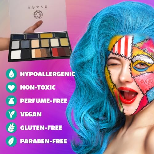 12 Color Water Activated Face Paint Palette with 2 Brushes M342155