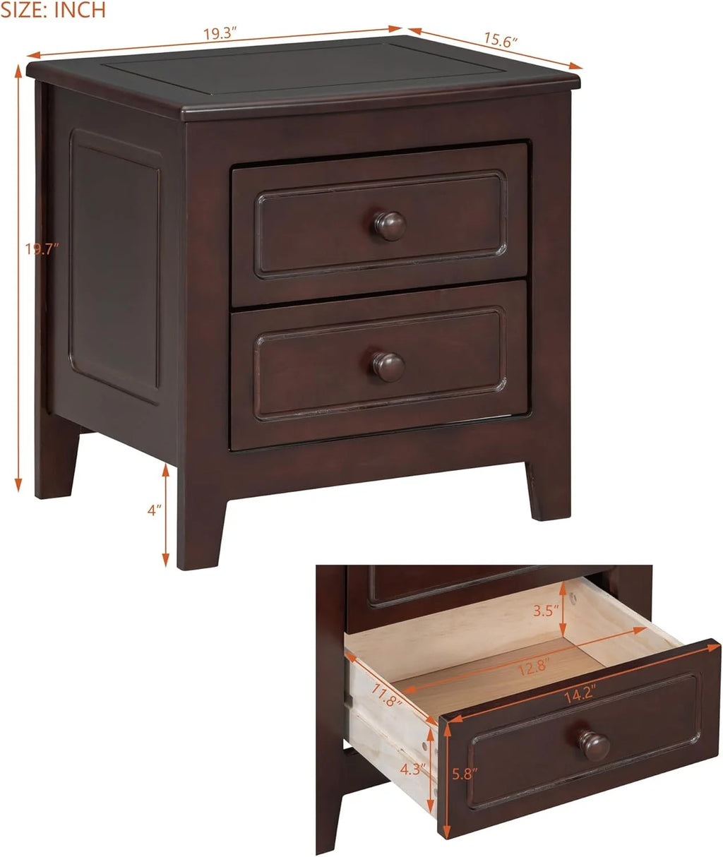 Dark Walnut 2 Drawer Solid Wood Nightstand K804