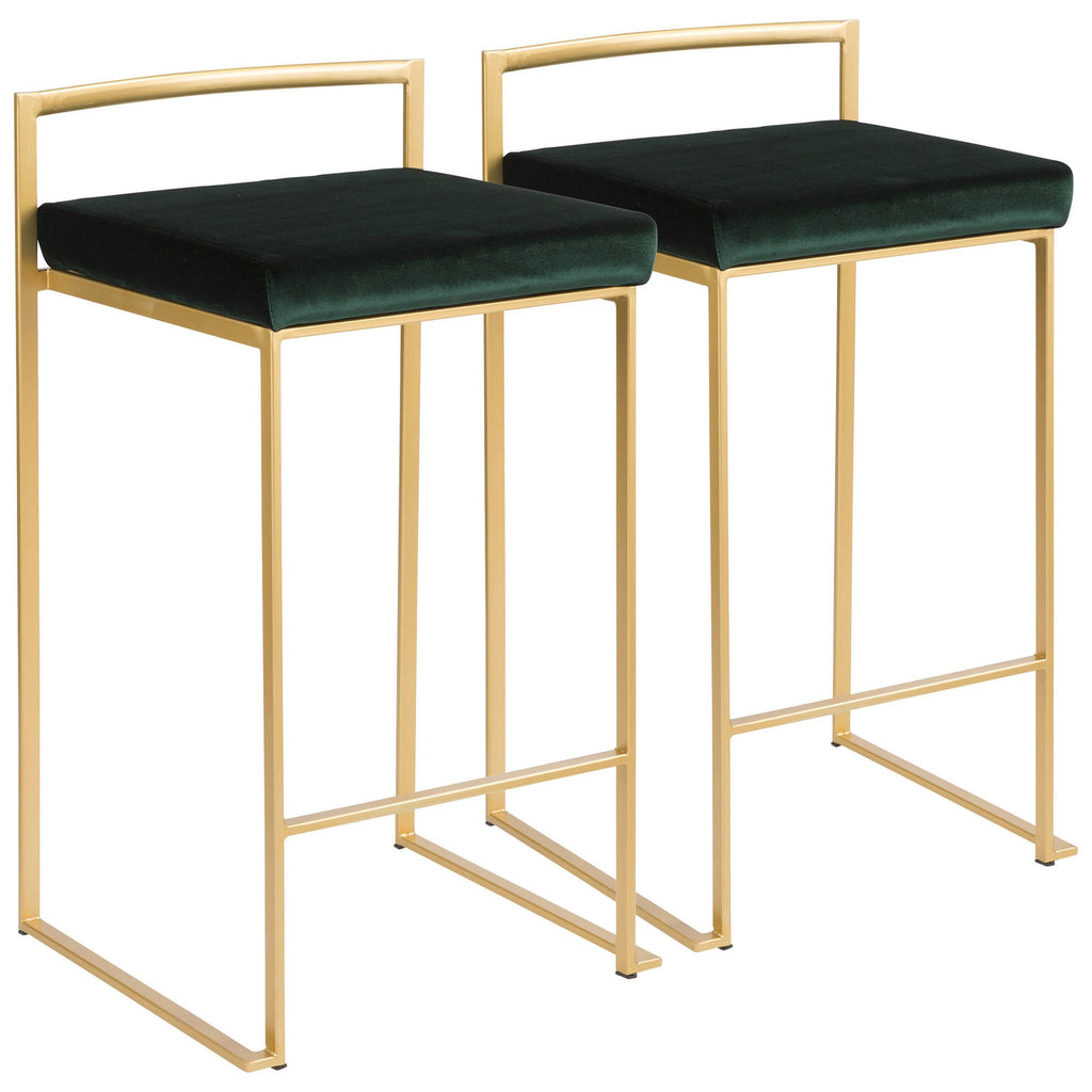 Brushed Gold and Green Velvet Barstools A478