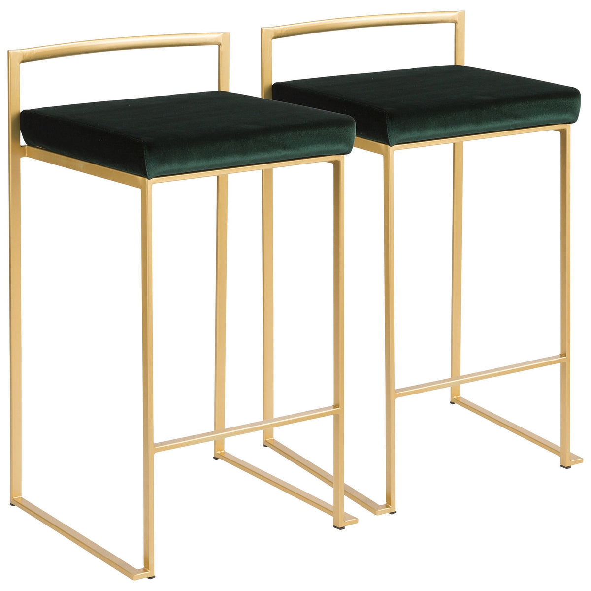 Brushed Gold and Green Velvet Barstools A478