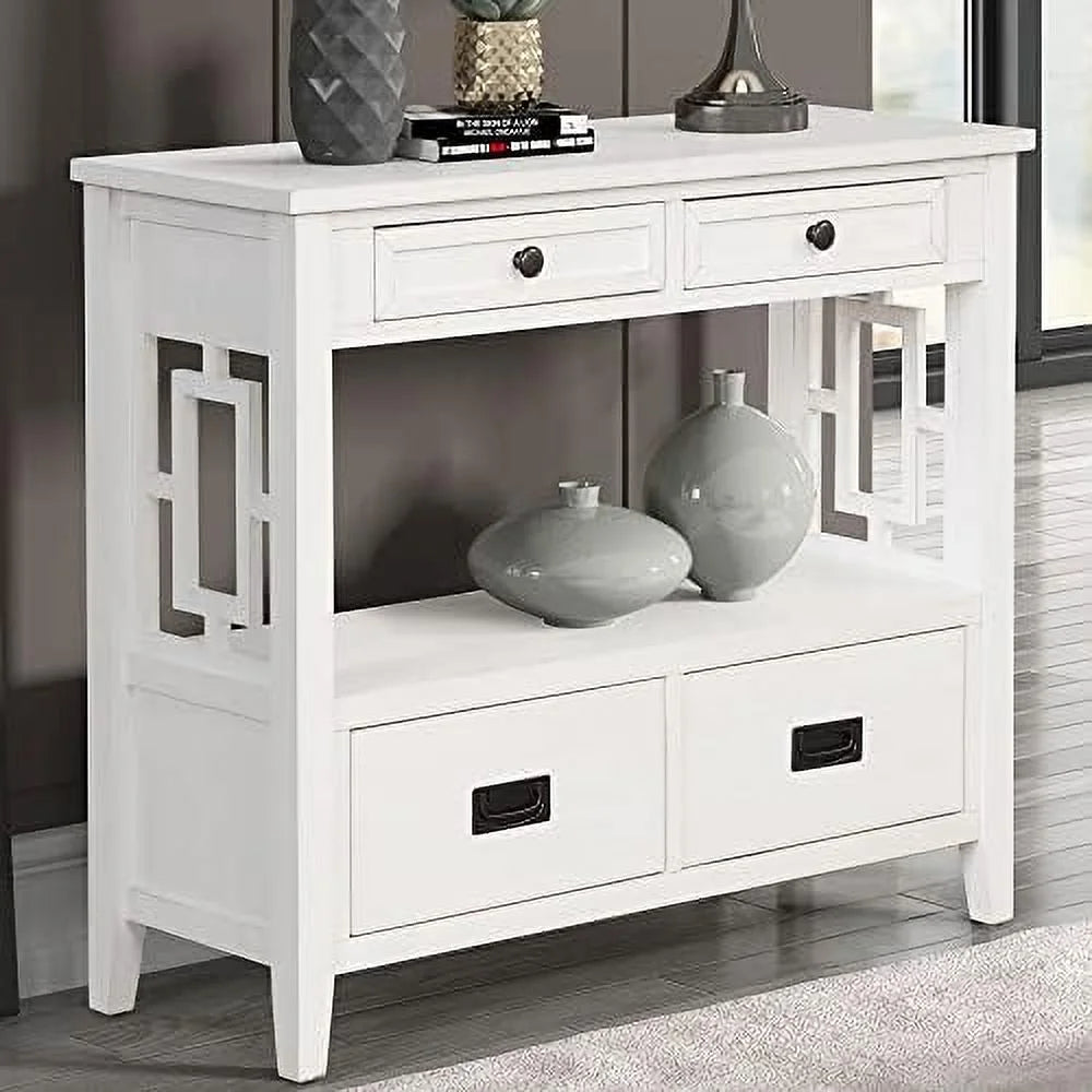 Green Wood Console Table with Drawers and Shelves J224059