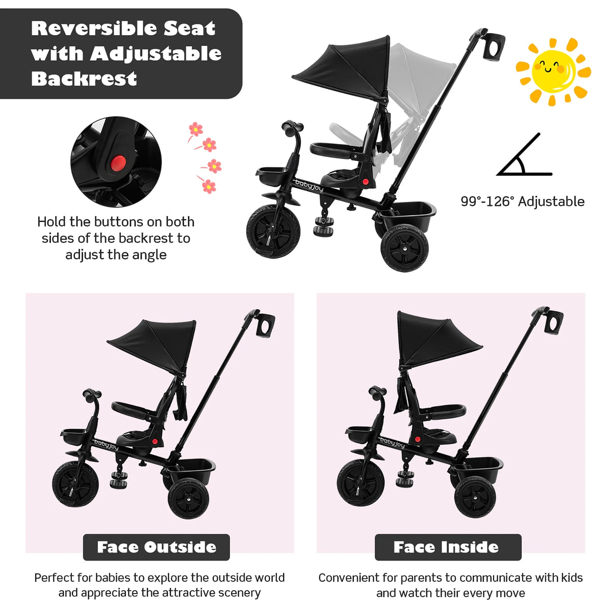 4-in-1 Toddler Tricycle with Adjustable Push Handle G6411