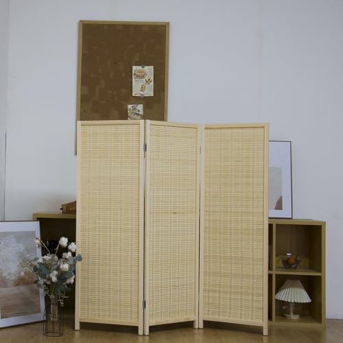 Beige 3.95 FT Tall Bamboo Folding Room Divider Z76411
