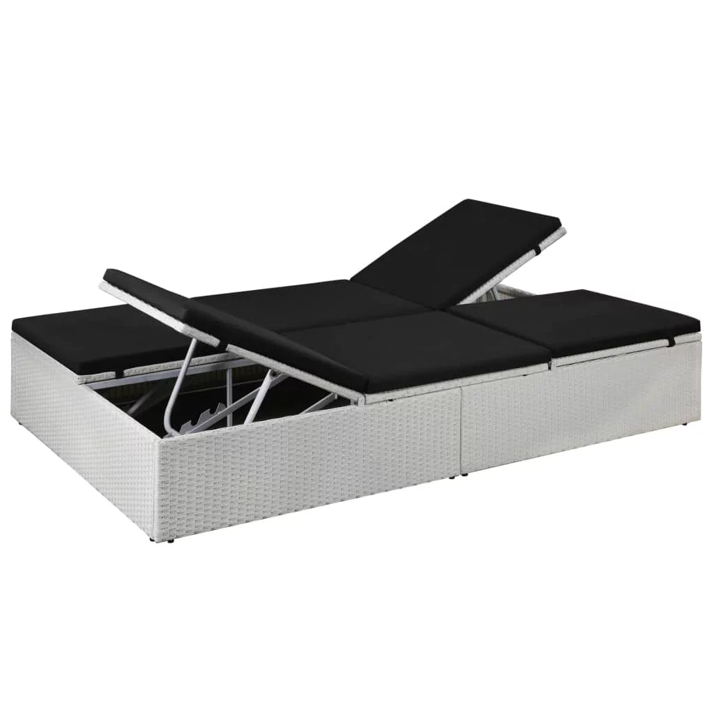 2-Person Double Sun Lounger Daybed with Cushion Adjustable Backrests Poly Rattan Brown F3236