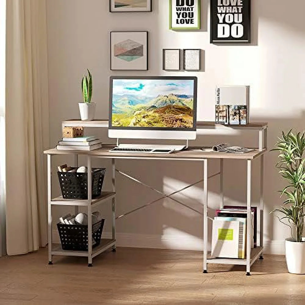 55 Inch Grey Wood Grain Computer Desk with Shelves I61683