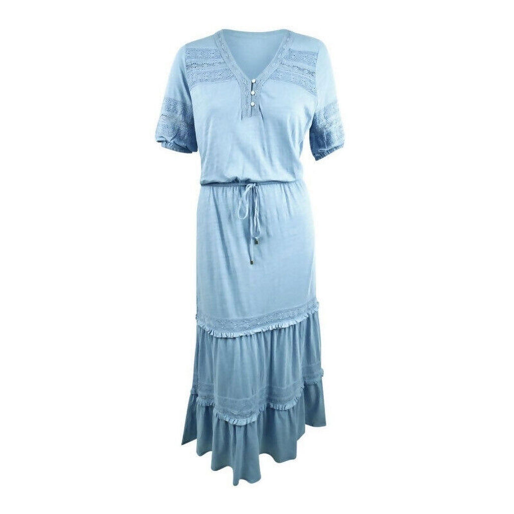 Blue Maxi Lace Trim Dress Z96795