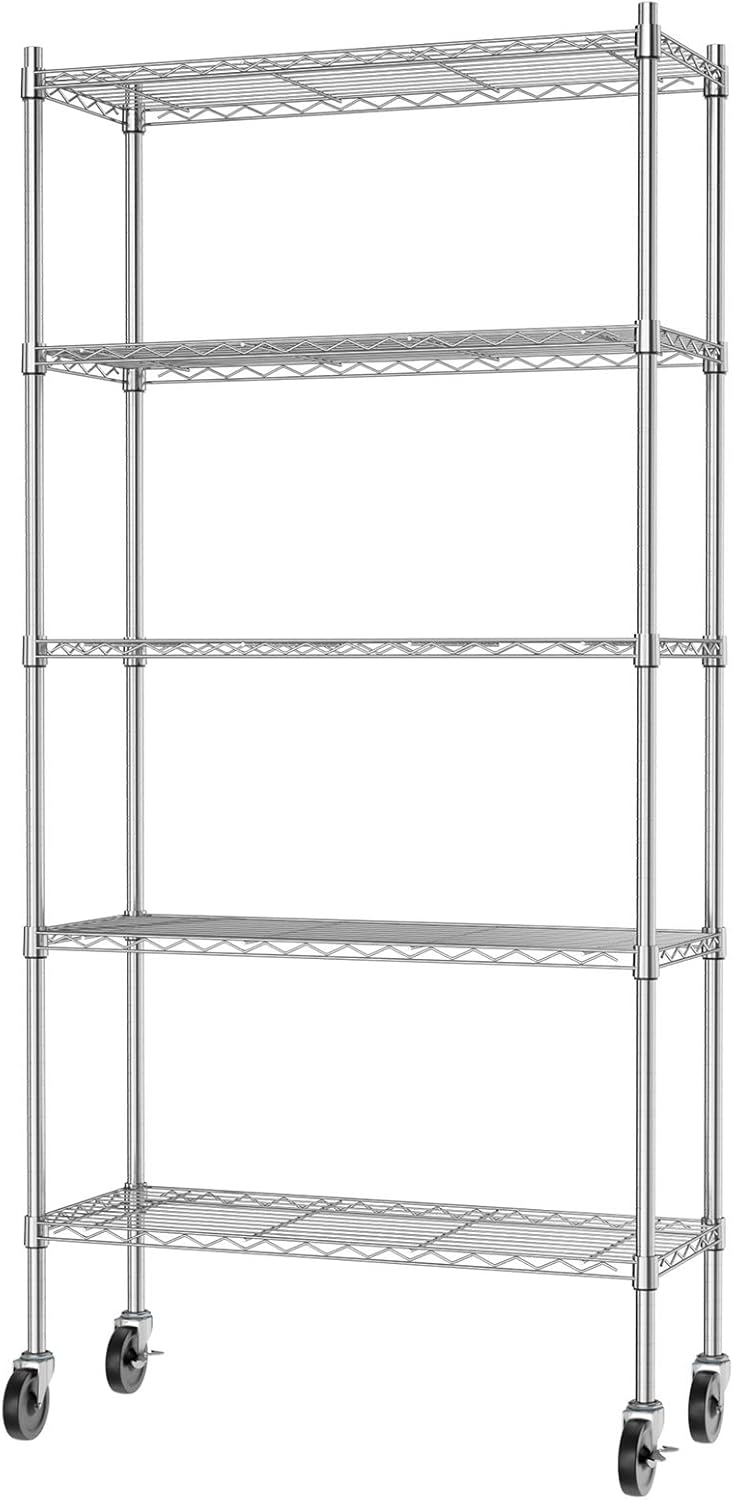 4 Tiers Rolling Cart Utility Racks Adjustable Wire Metal Shelving L755934