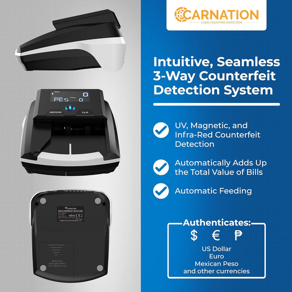 Automatic Counterfeit Bill Detector with Ultraviolet, Magnetic Ink, IR Technology X199128