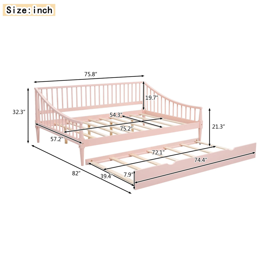 Pink Full Size Wood Daybed with Twin Trundle S845820