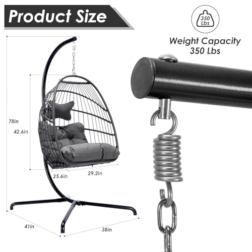 Egg Chair with Cushions, 350lbs Capacity Wicker Hanging Chair, Gray Z912