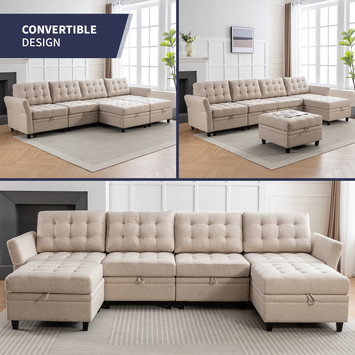 U/L Shaped Sectional Sofa Set with Storage Ottoman O3161