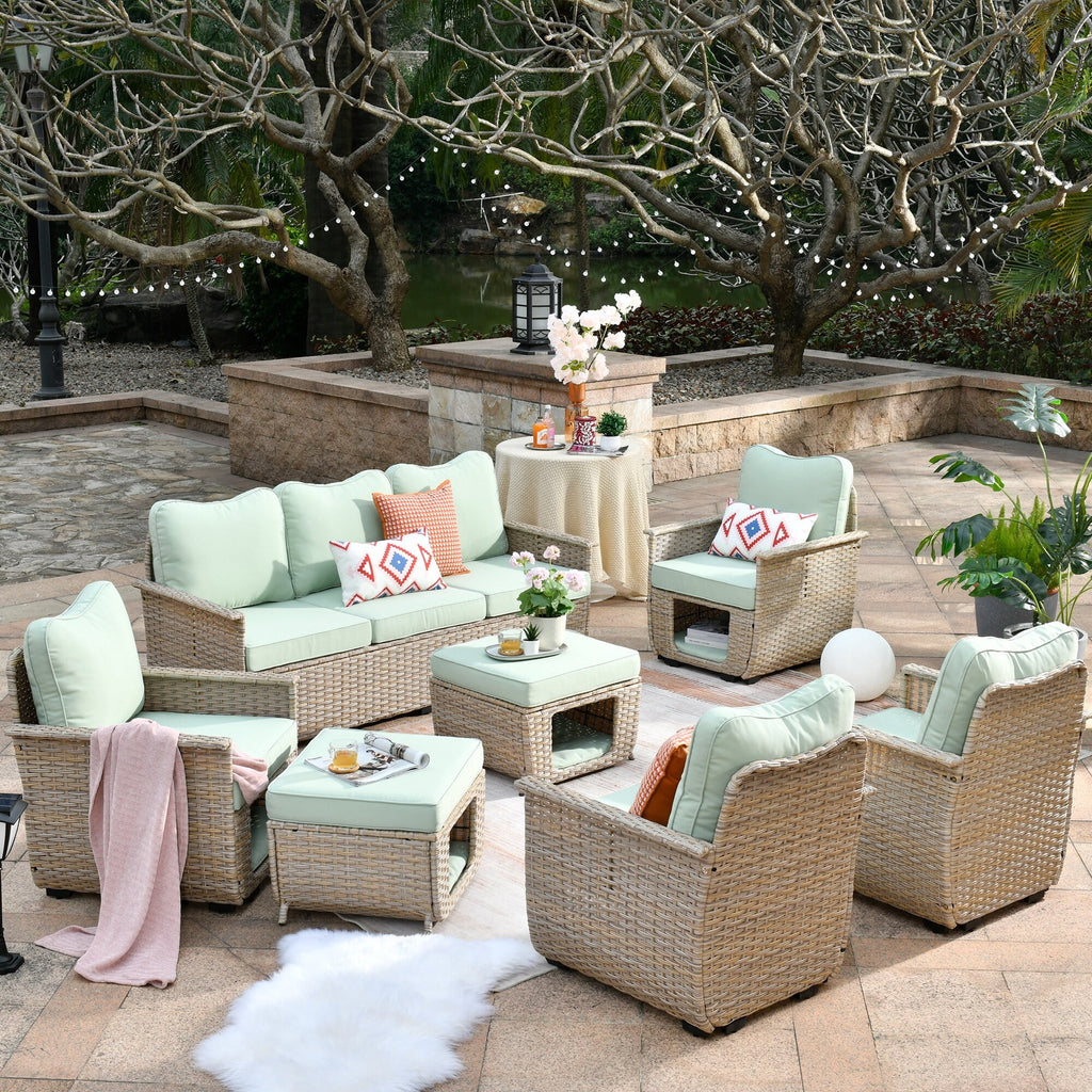 7-piece Green Wicker Patio Furniture X919655