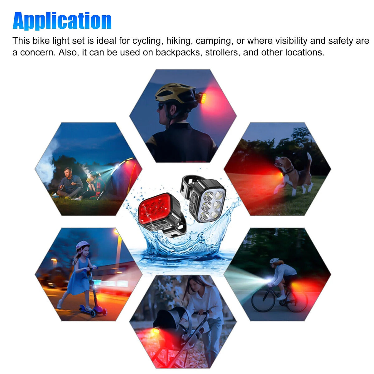 2x USB Rechargeable LED Bicycle Headlight Taillight C125514