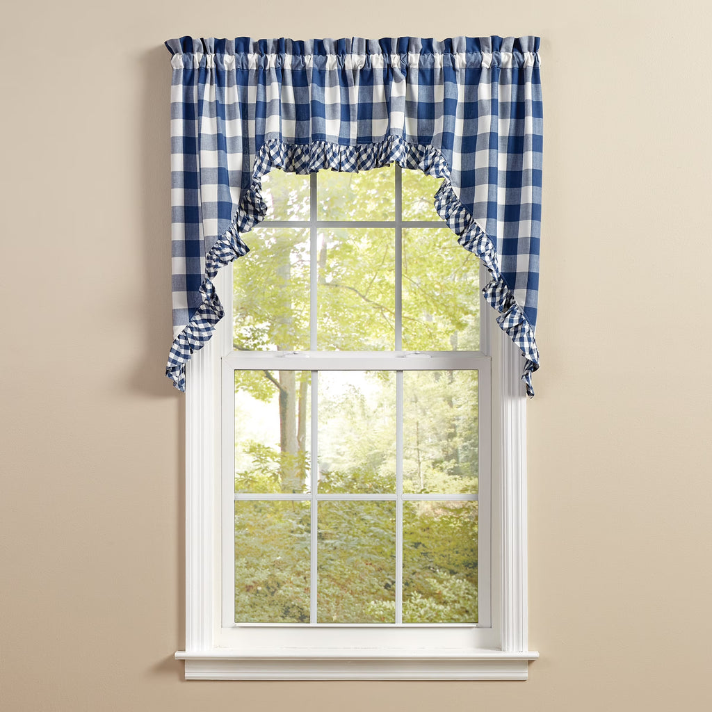Buffalo Check Ruffled China Blue Swags 72" x 36" W449