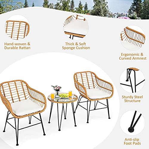 3 Pieces Outdoor Wicker Bistro Set with Cushions D914