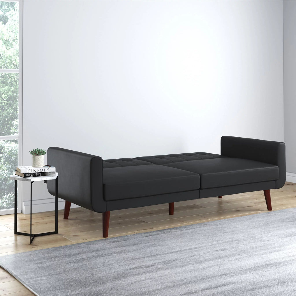 Black Faux Leather Futon U91122