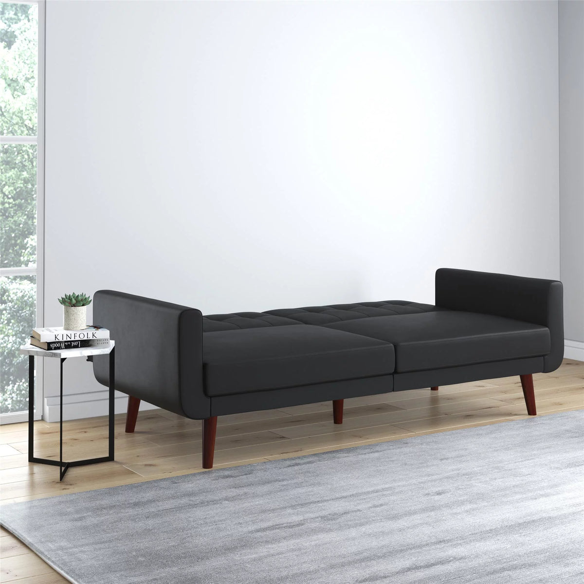 Black Faux Leather Futon U91122