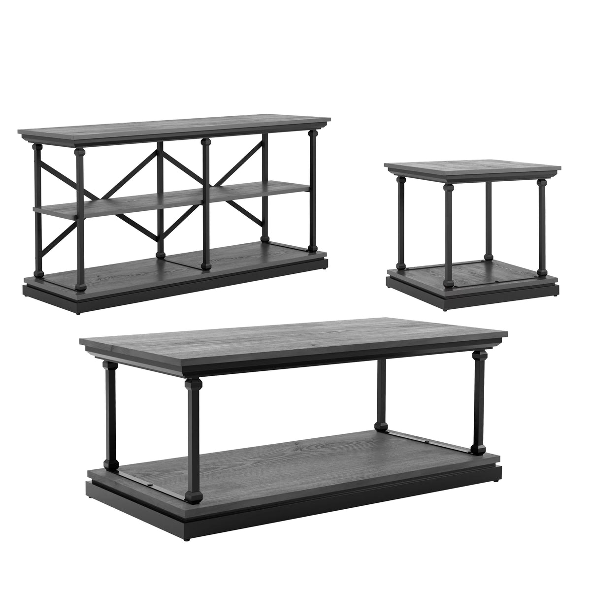 3-Piece Antique Gray Coffee Table Set R2460