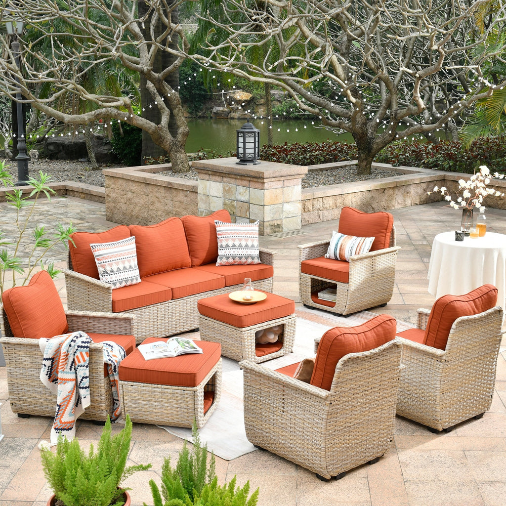 7-piece Green Wicker Patio Furniture X919655
