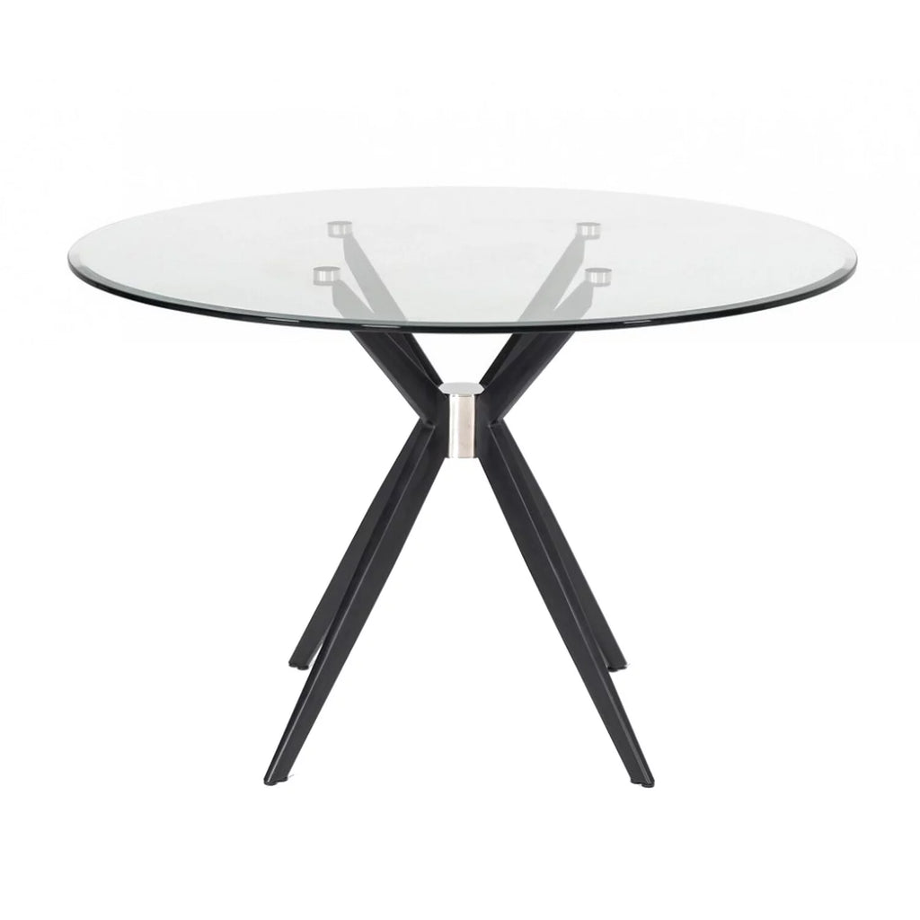 Round Glass Top Dining Table with Flared Leg, Black R80606