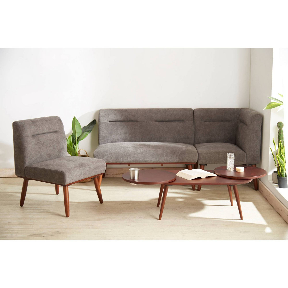 Mid Century All Wood Sectional 1 Seater Sofa D462