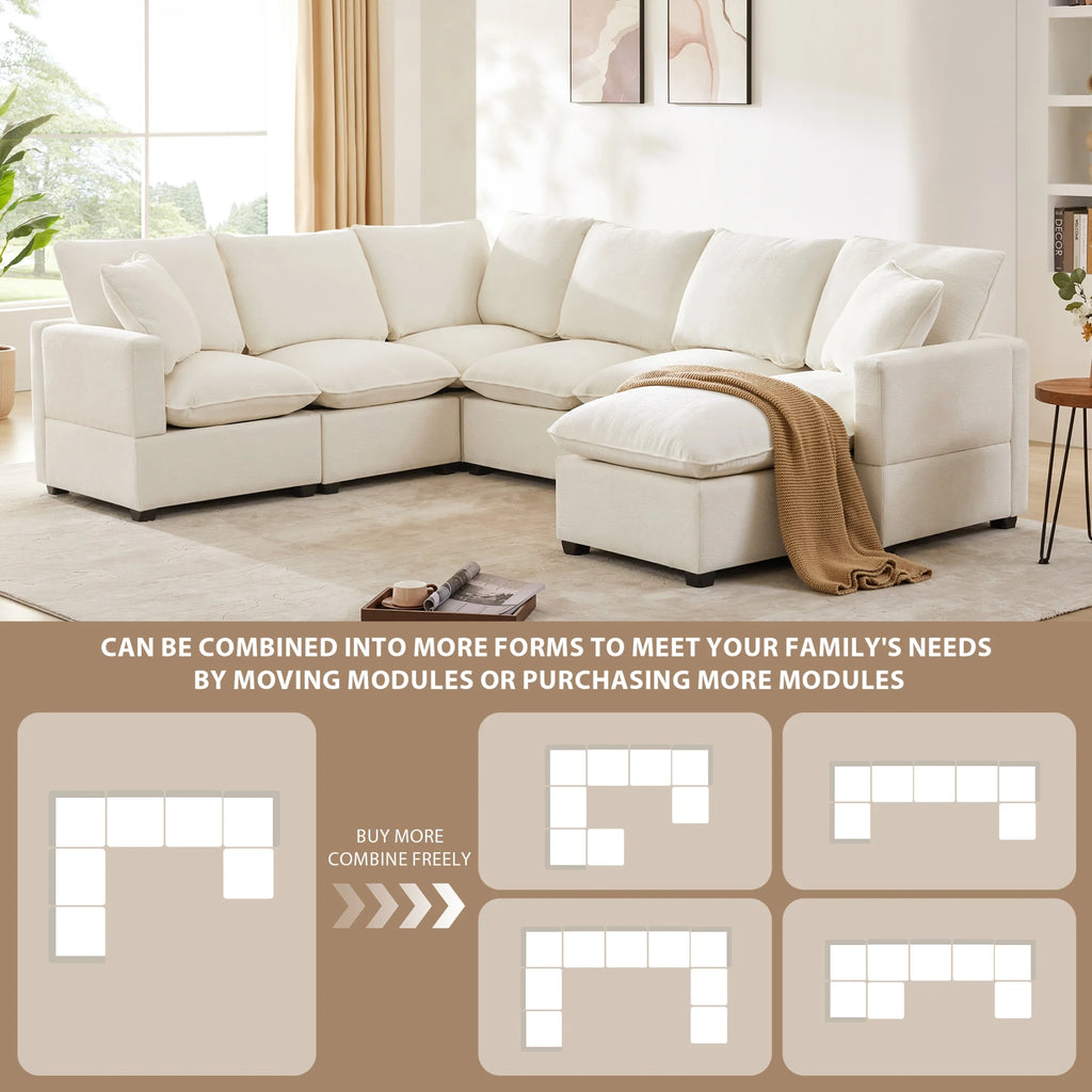 110*84" 7 Seat Chenille Modular Sectional Sofa with 2 Pillows A616