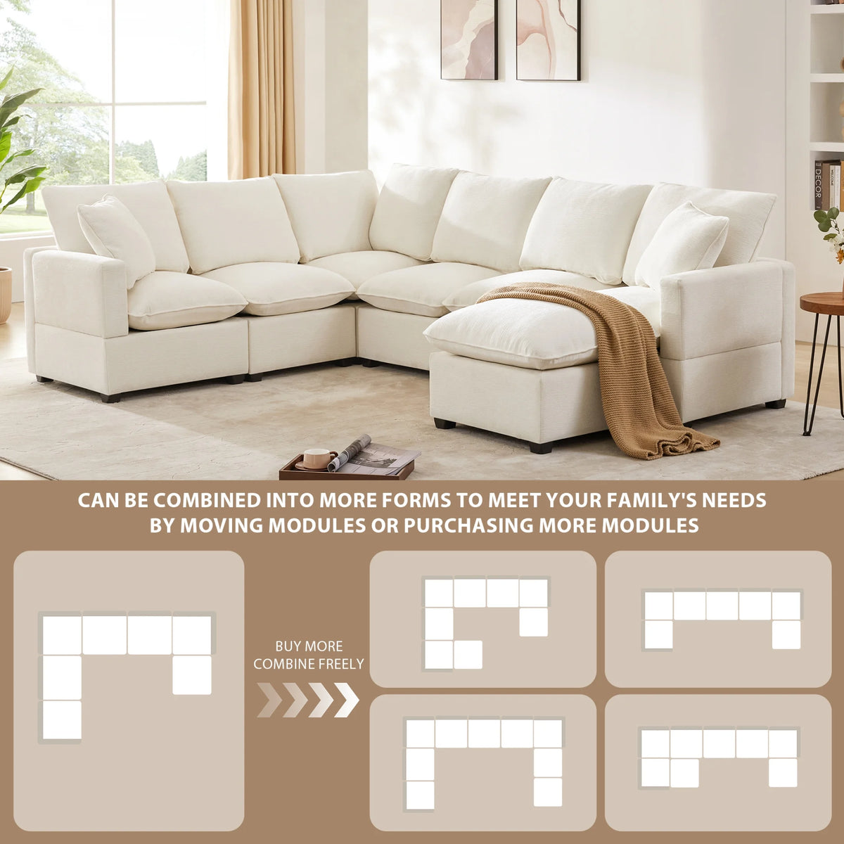 110*84" 7 Seat Chenille Modular Sectional Sofa with 2 Pillows A616