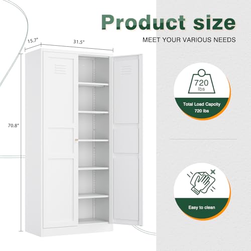 White Storage Cabinet with Doors and Adjustable Shelves K6090