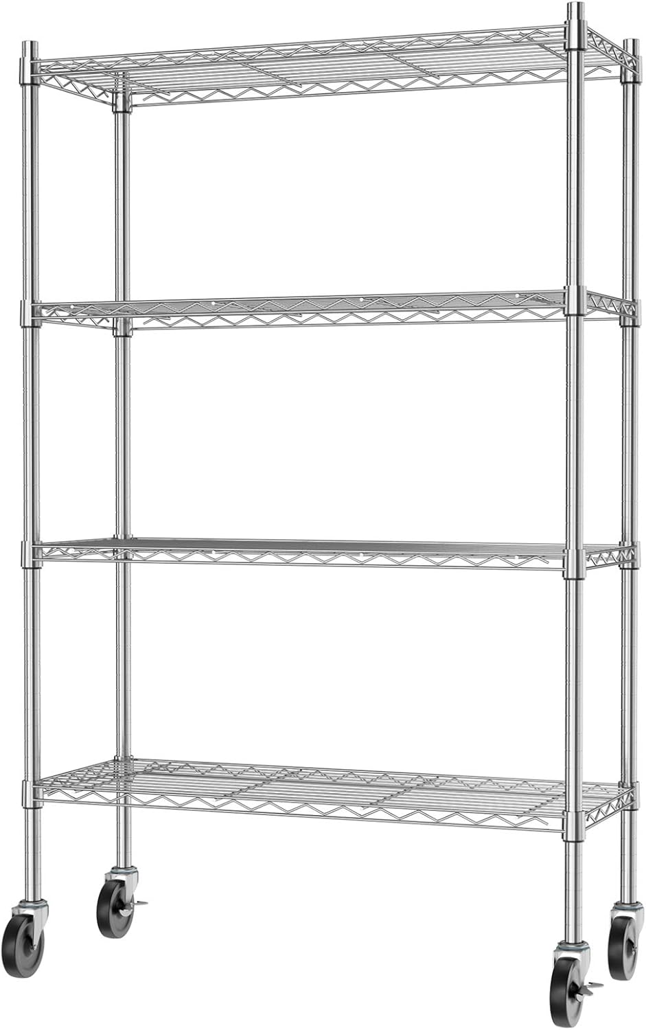 4 Tiers Rolling Cart Utility Racks Adjustable Wire Metal Shelving L755934