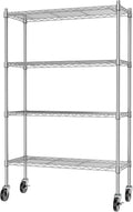 4 Tiers Rolling Cart Utility Racks Adjustable Wire Metal Shelving L755934