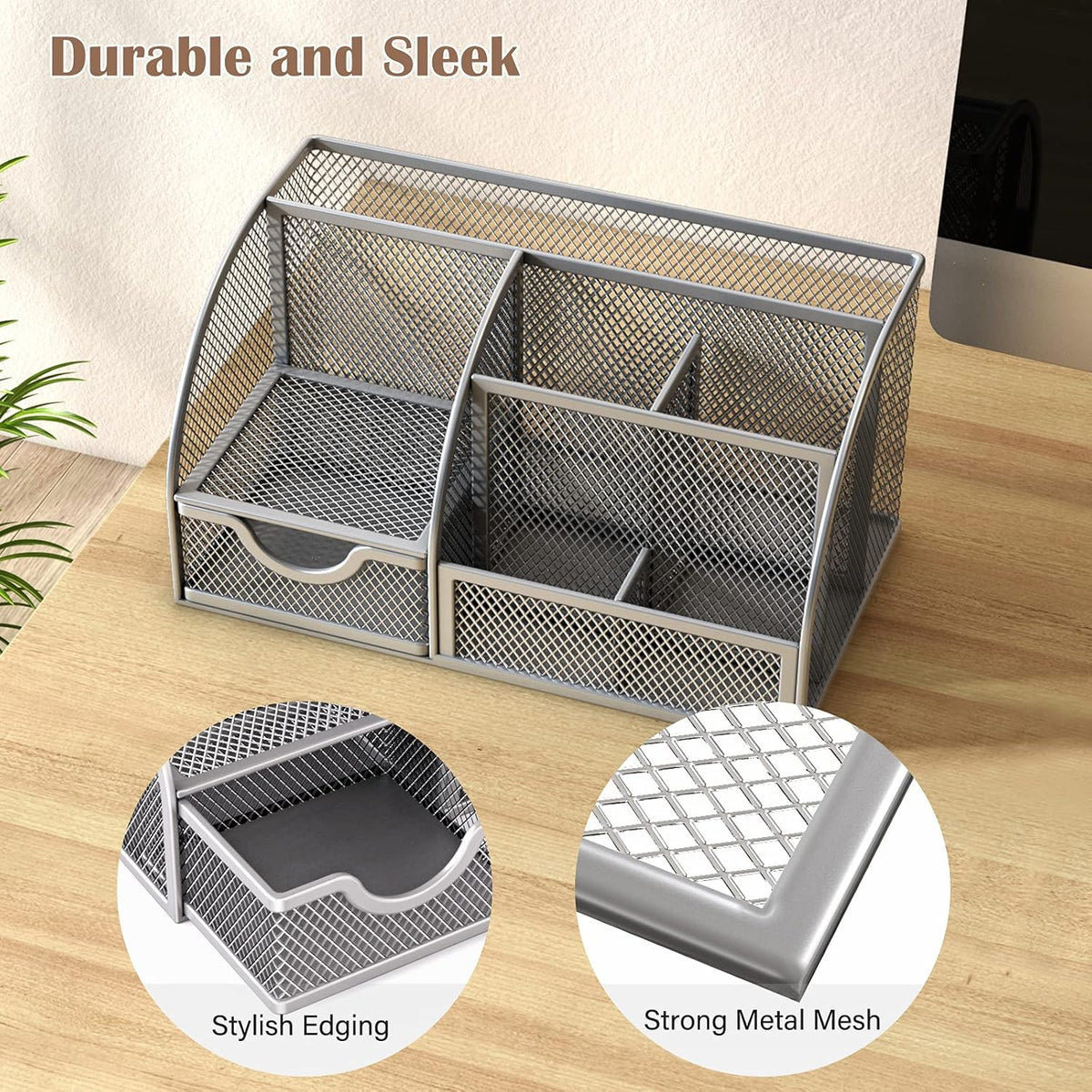 Metal 6 Compartment Desk Organizer with Drawer, Pack of 2 Q25326