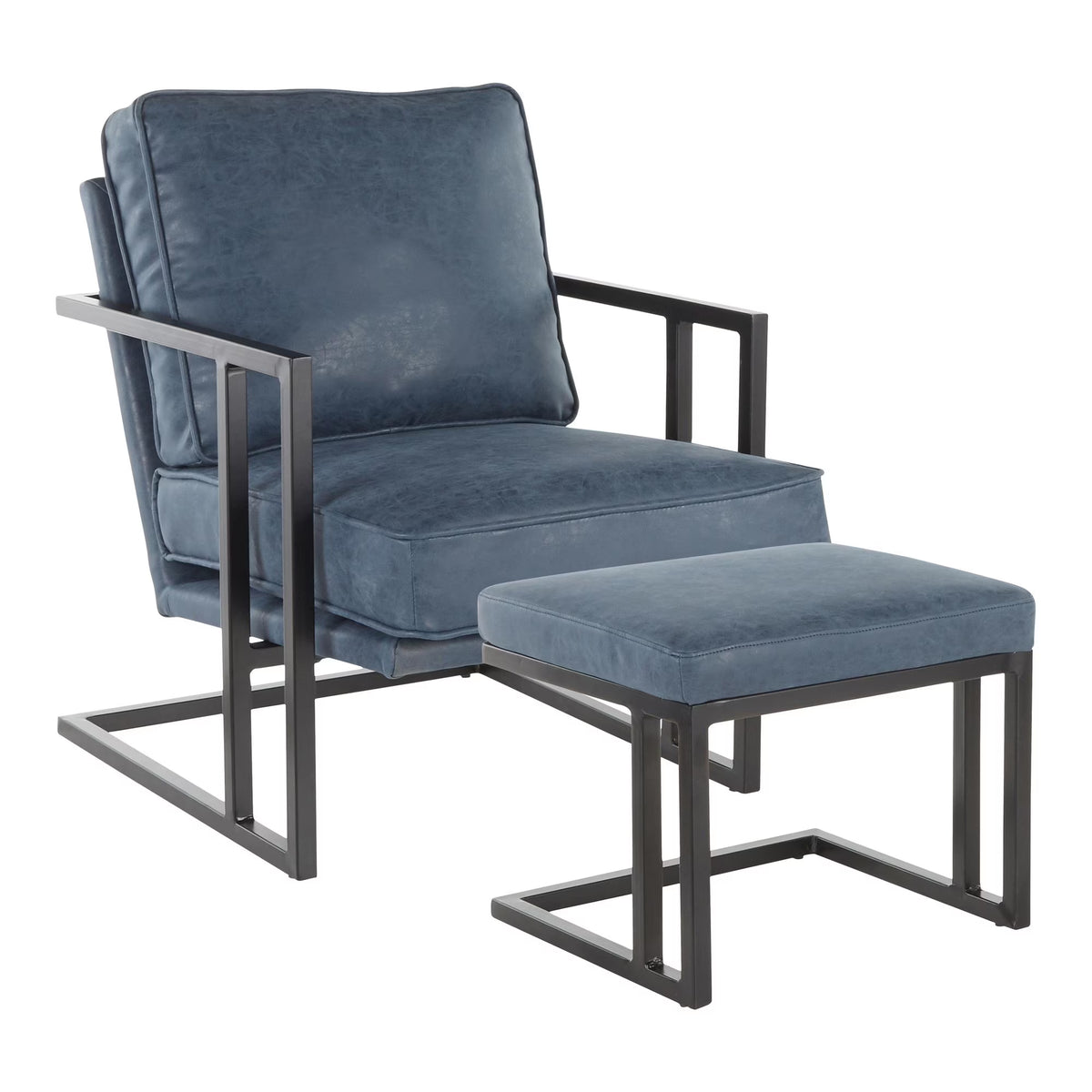 Black/Blue Lounge Chair And Ottoman Set T873921