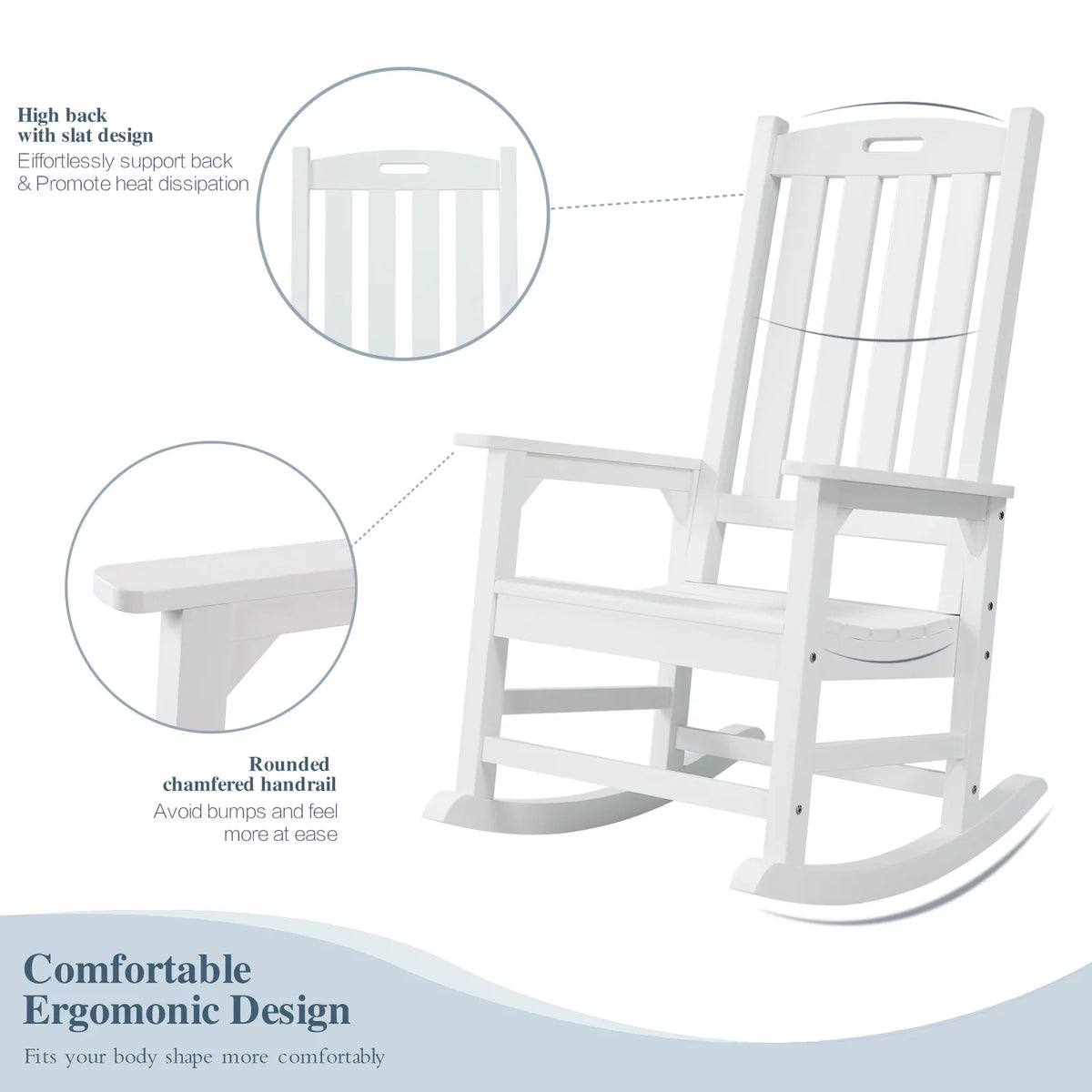 White Poly Lumber Rocking Chair with High Back M159