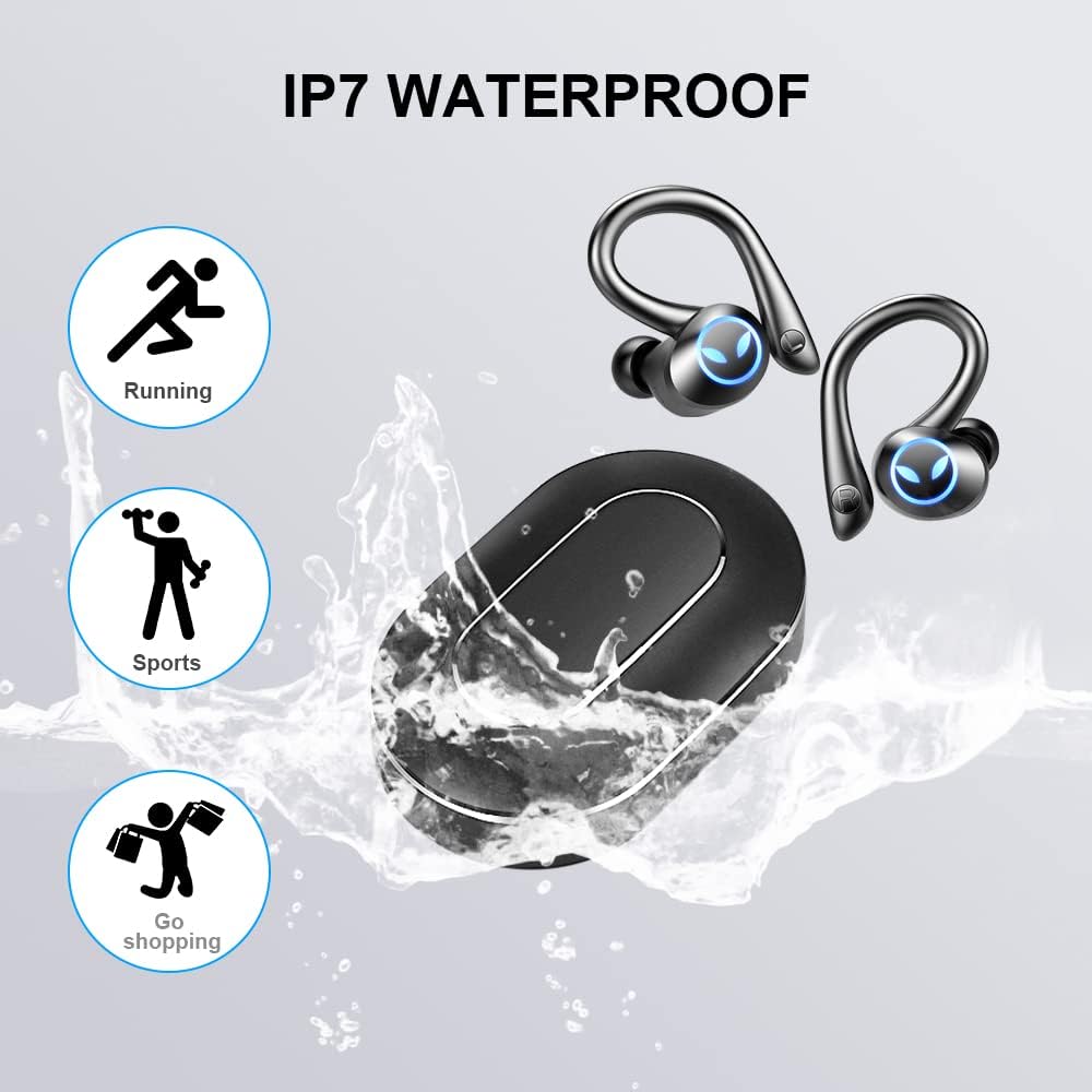 Wireless Bluetooth 5.1 Earbuds with Earhooks, Noise Cancelling Microphone, IP7 Waterproof Headset N3297