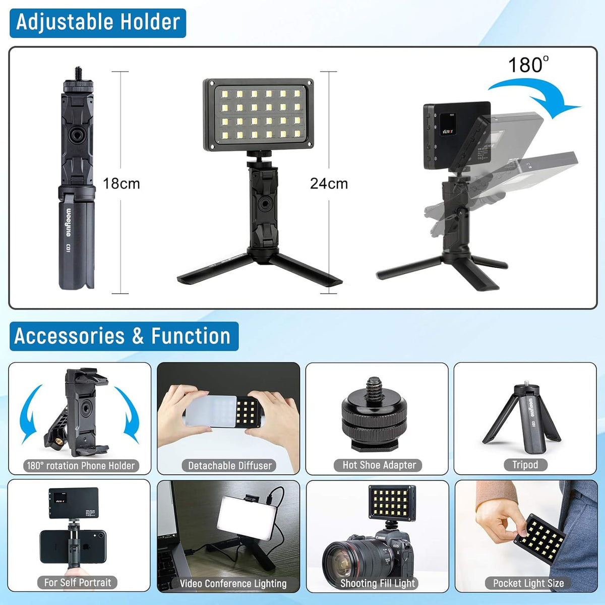 Bi-Color 2500-8500K LED Panel Light Kit with Mini Tripod, Pack of 2 L811