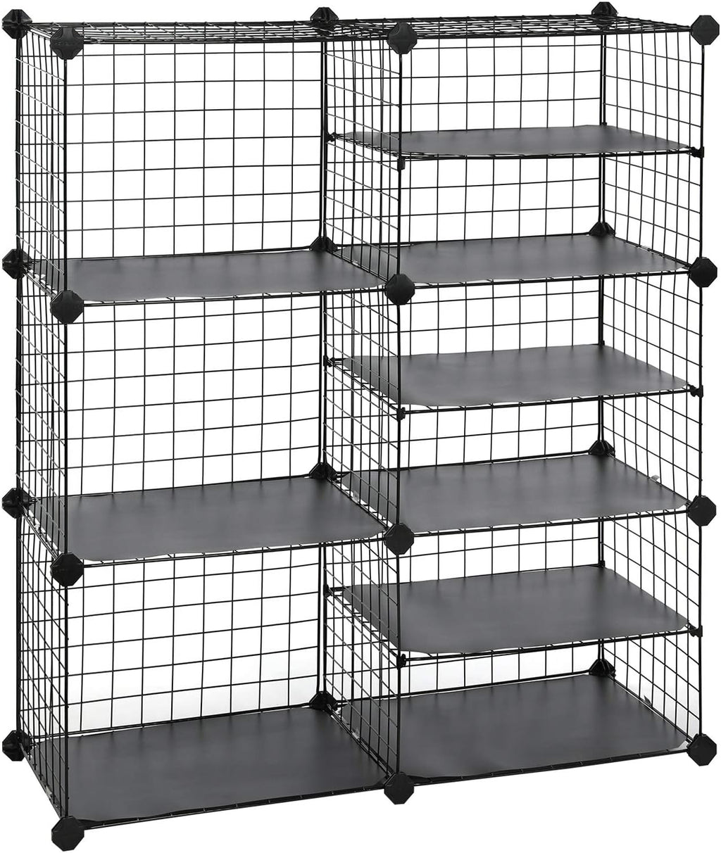 Cube Storage Unit, Interlocking Metal Wire Organizer, Modular Cabinet, Bookcase, 32.7 L x 12.2 W x 36.6 H Inches, Black I985594