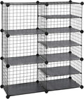Cube Storage Unit, Interlocking Metal Wire Organizer, Modular Cabinet, Bookcase, 32.7 L x 12.2 W x 36.6 H Inches, Black I985594