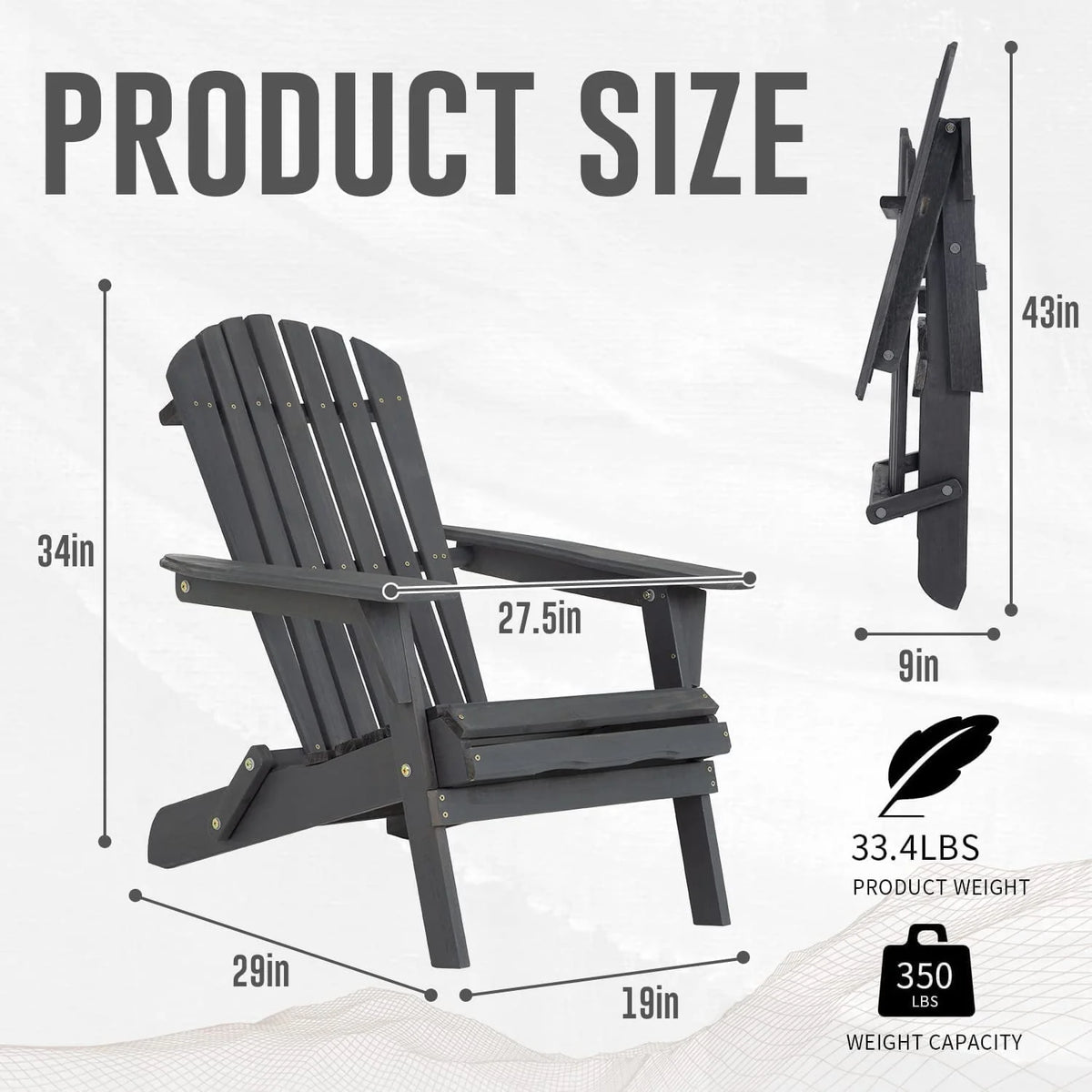 Folding Adirondack Chair Set of 2 Grey S2839