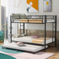 Twin Over Twin Metal Bunk Bed with Trundle and 2 Ladders (White) S46644