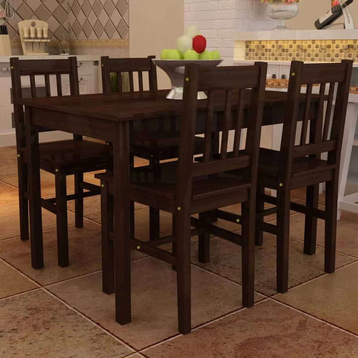 Wooden Dining Table with 4 Chairs Brown C59345