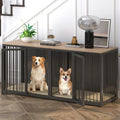 Black Large 2 Dog Steel Frame Wooden Top Crate Furniture O342