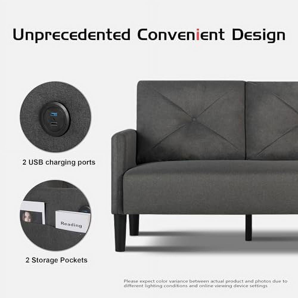 Tufted 2 Seater Loveseat Sofa Couch with Charger Port & Pocket U66466