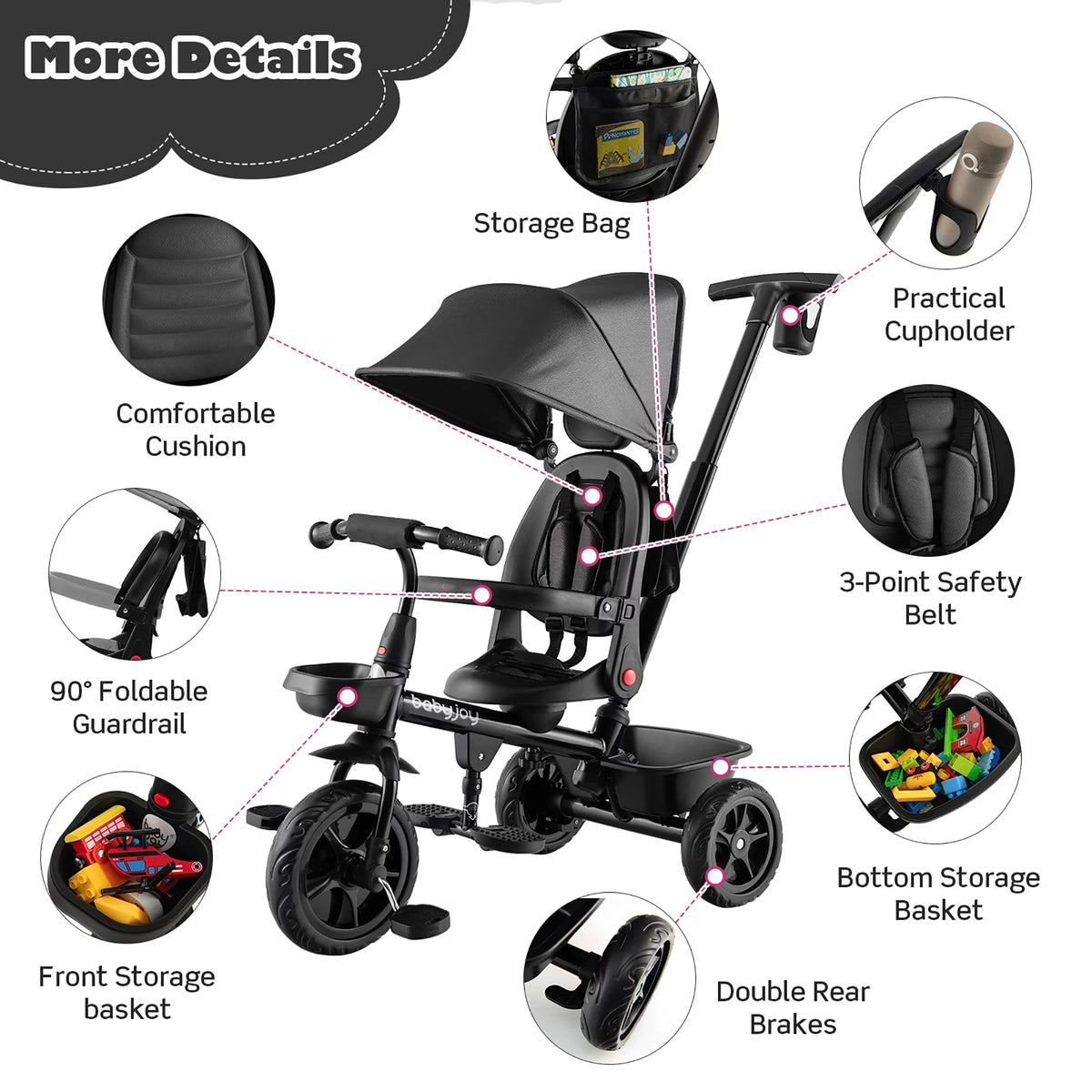 4-in-1 Toddler Tricycle with Adjustable Push Handle G6411